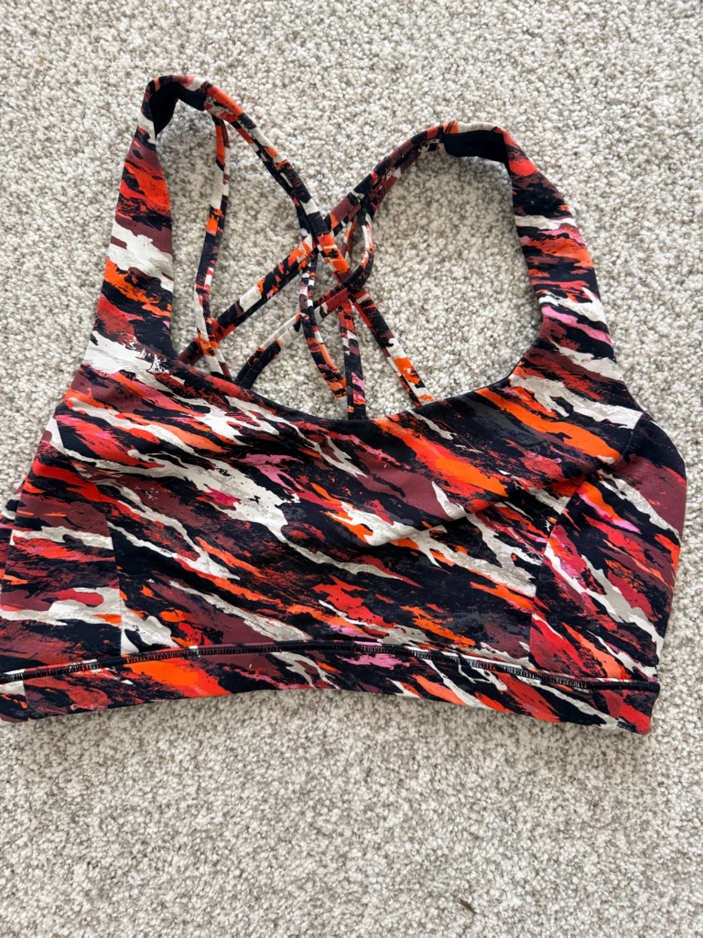 lululemon athletica Strappy Abstract Print Sports Bra in Red, Black & Cream